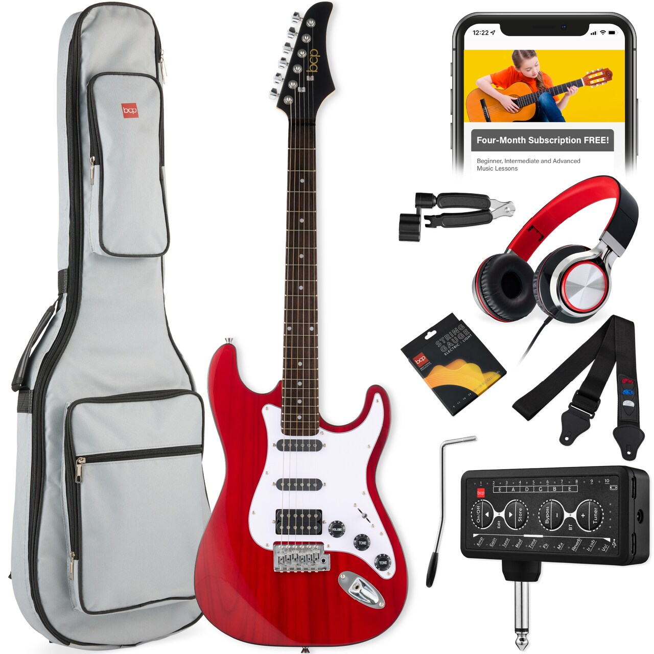 Best Choice Products Beginner Electric Guitar Kit w/ Headphone Amp, Padded Gig-Bag, Headphones